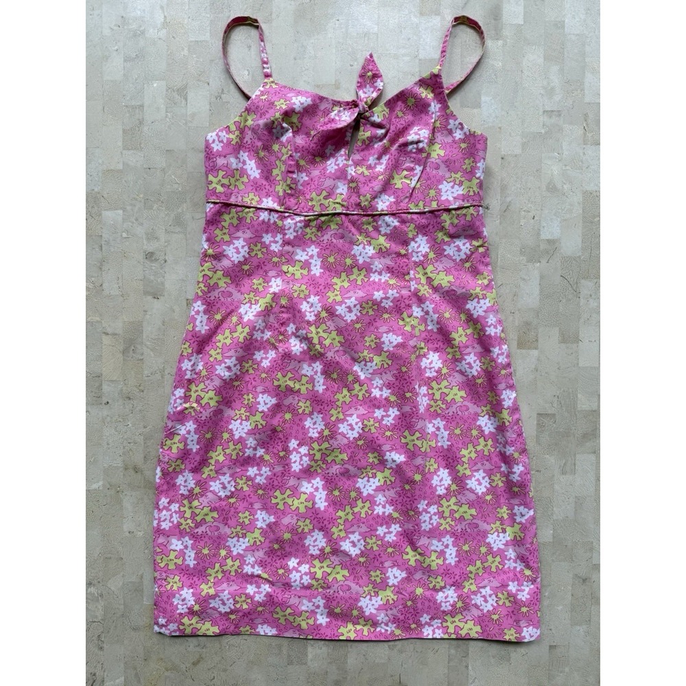 Lilly Pulitzer Vintage 90 Y2K Happy Hippo Pink White Label Mini Dress Babydoll 0